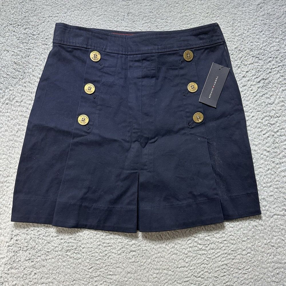Tommy Hilfiger Women's Button-front Sailor Chino Skirt Sky Captain Old Money S 4